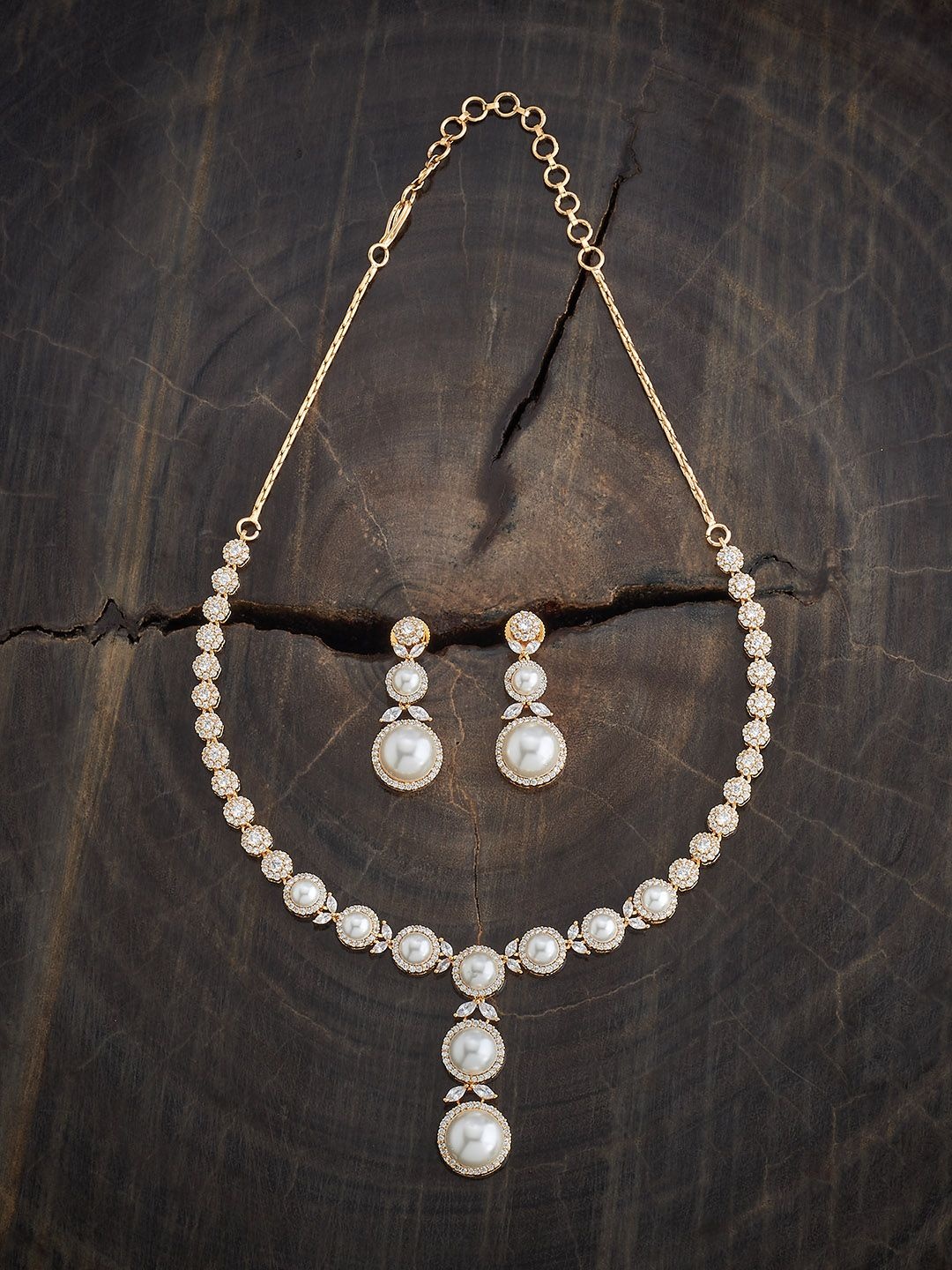 

Kushal's Fashion Jewellery Gold-Plated Cubic Zirconia Studded Necklace and Earrings