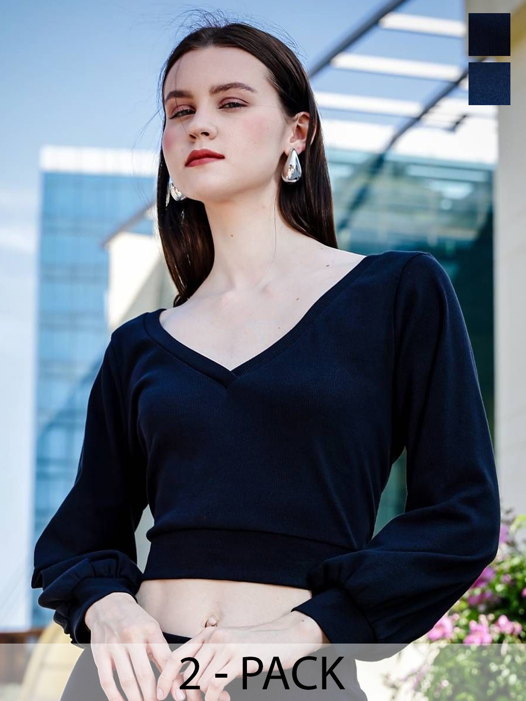 

ONE SKY Pack Of 2 Crop Top, Black