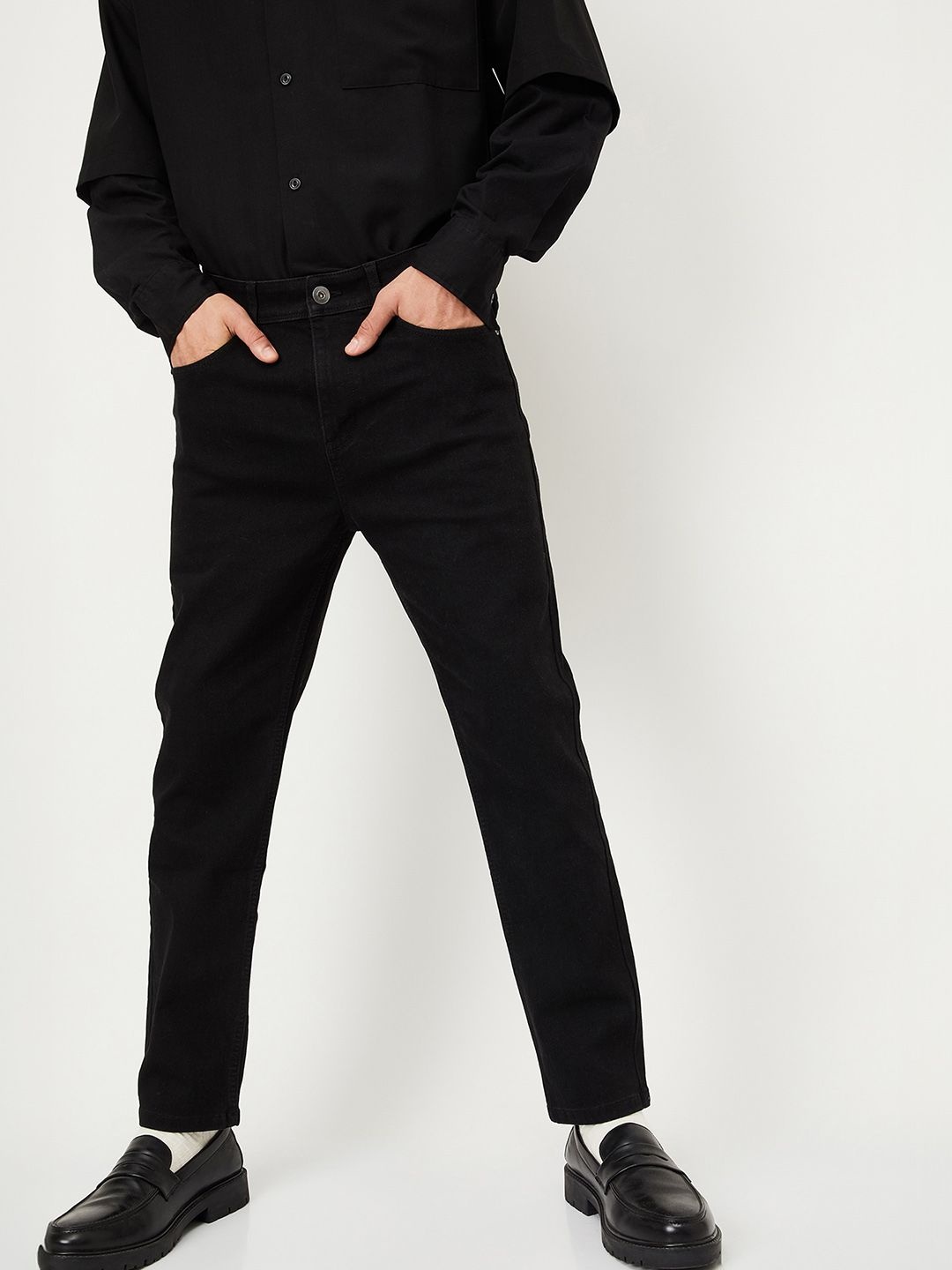 

max Men Regular Fit Cotton Jeans, Black