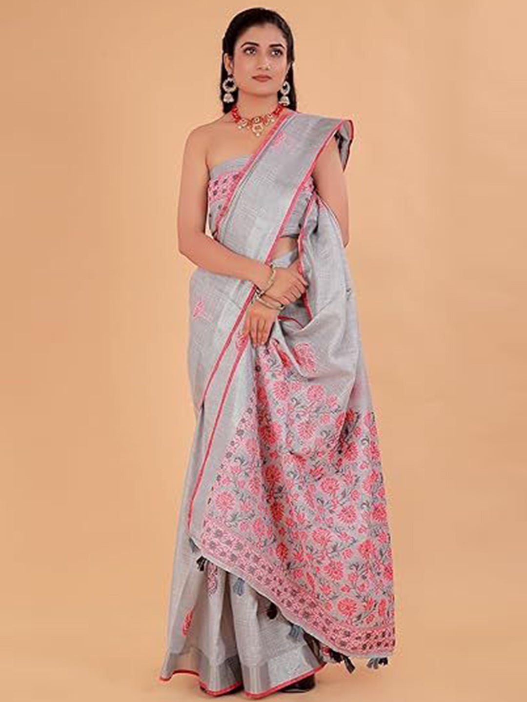 

NEGRONI Woven Design Zari Saree, Grey