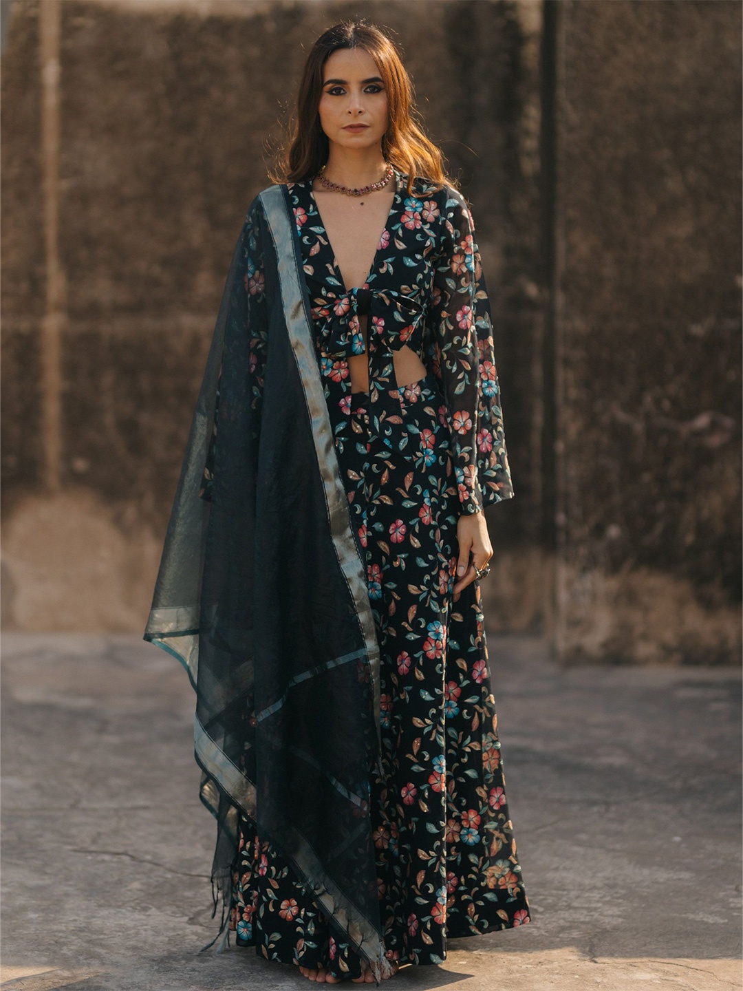 

BAARO MASI Women Ethnic Motifs Printed A-Line Maxi Dress, Cream