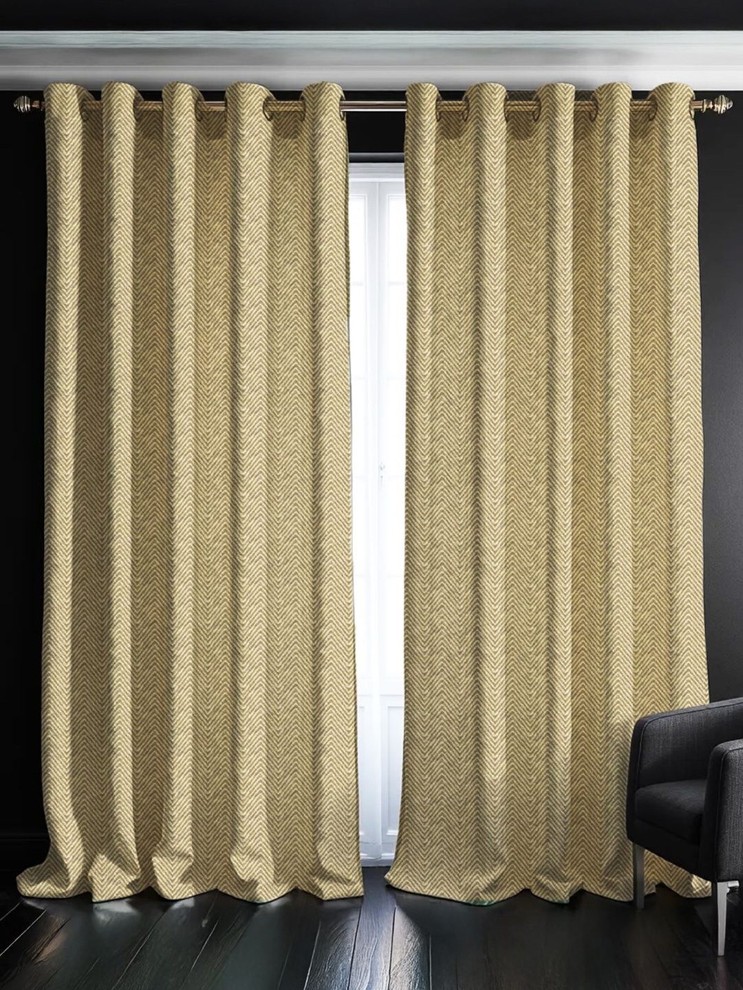 

URBAN SPACE Beige Set of 2 Self Design Black Out Long Door Curtain