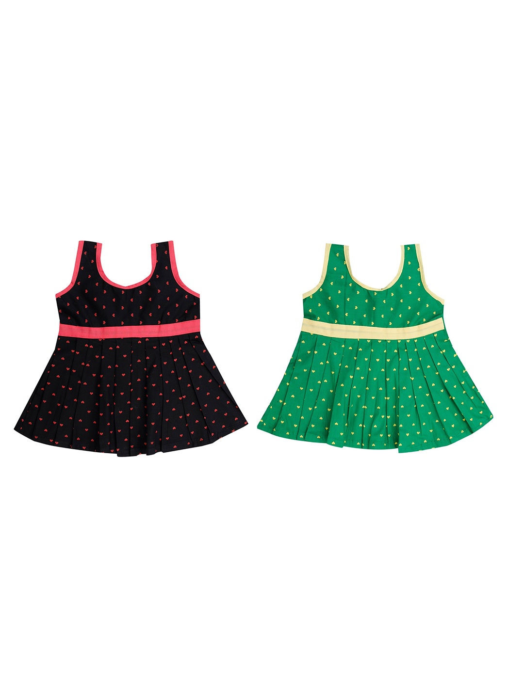 

The Creators Girls Pack Of 2 Cotton Scoop Neck Sleeveless Printed A-Line Dress, Black