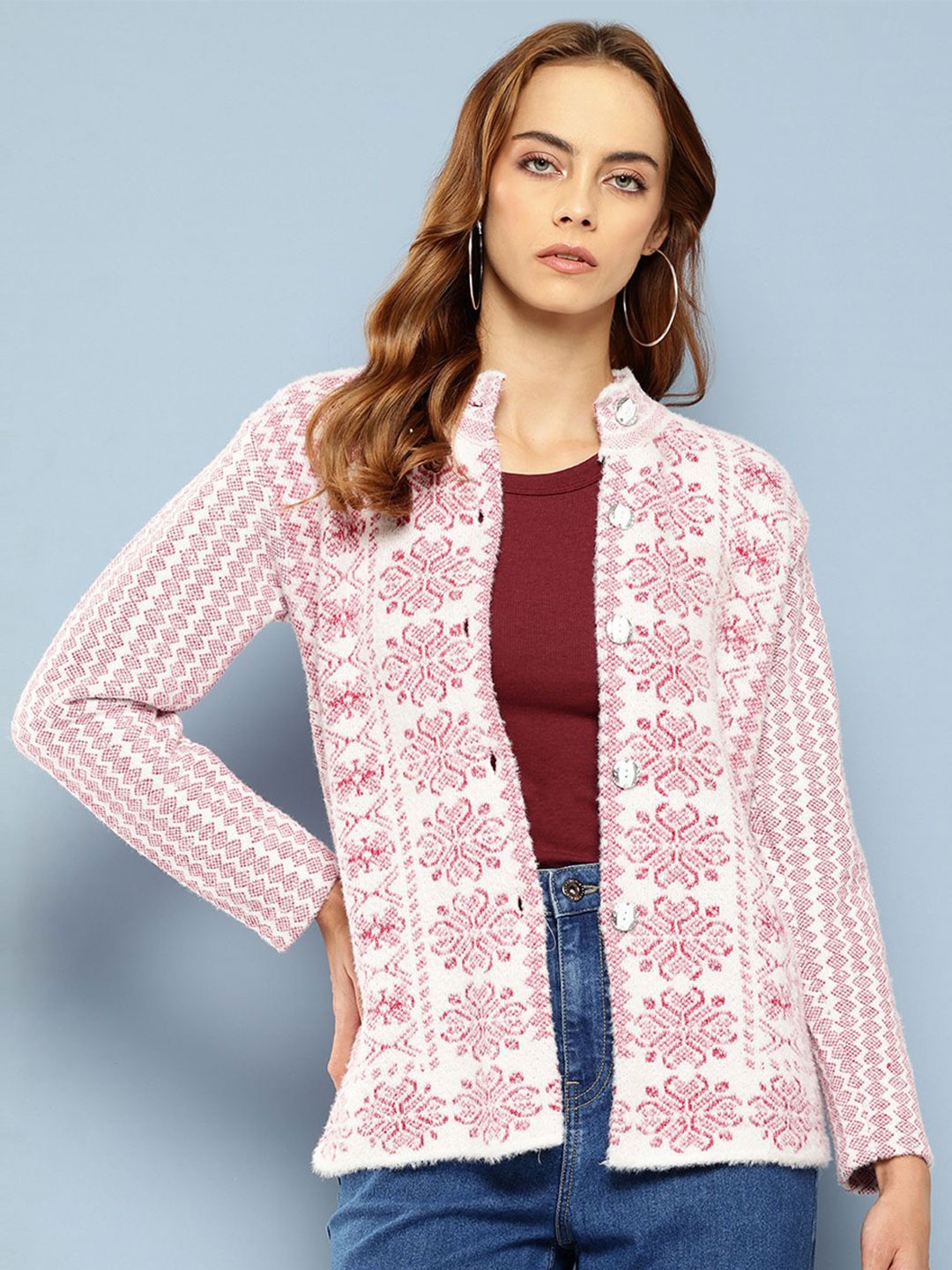 

BAESD Women Woollen Cardigan, Pink