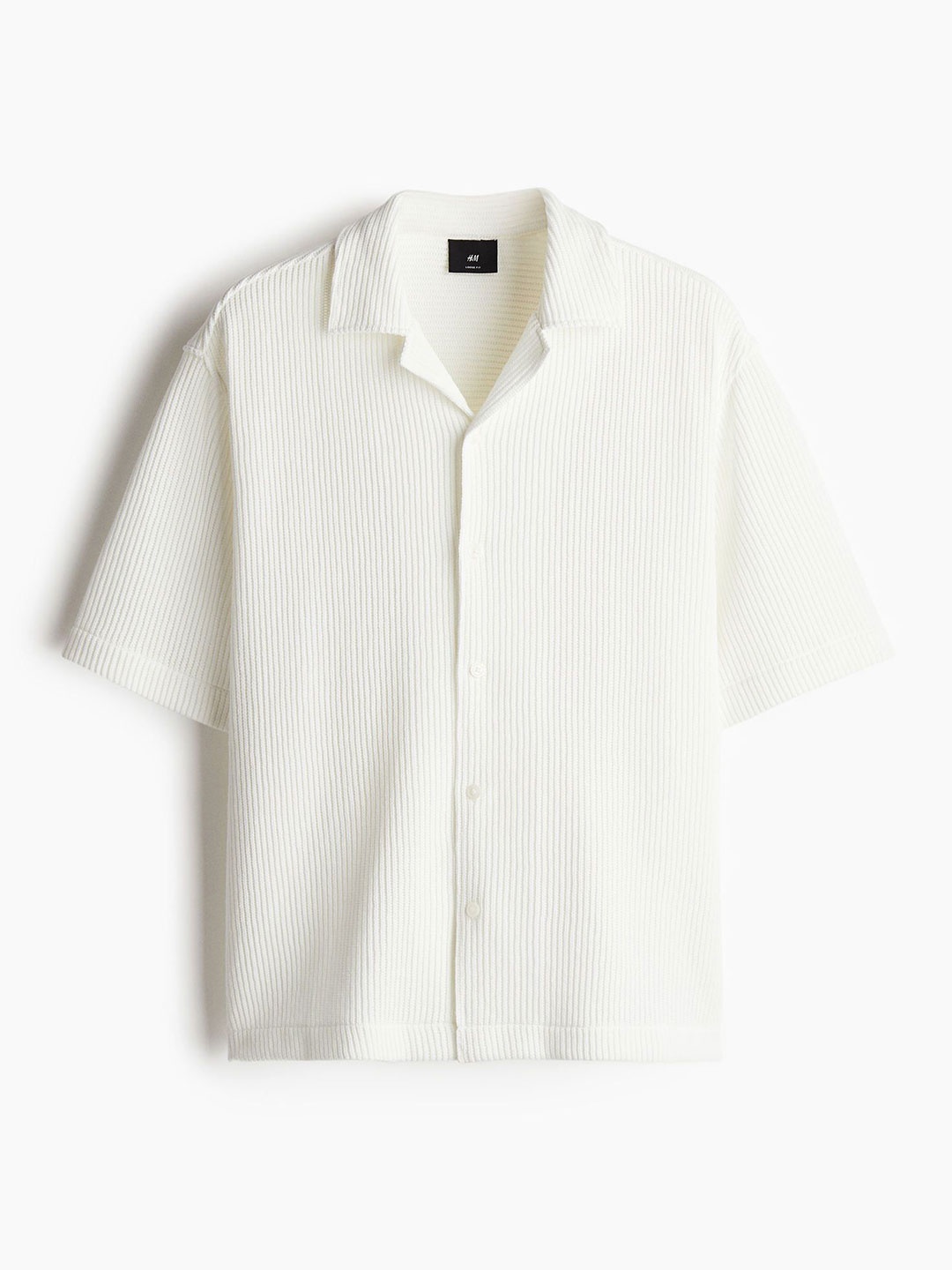 

H&M Loose Fit Ribbed Resort Shirt, White