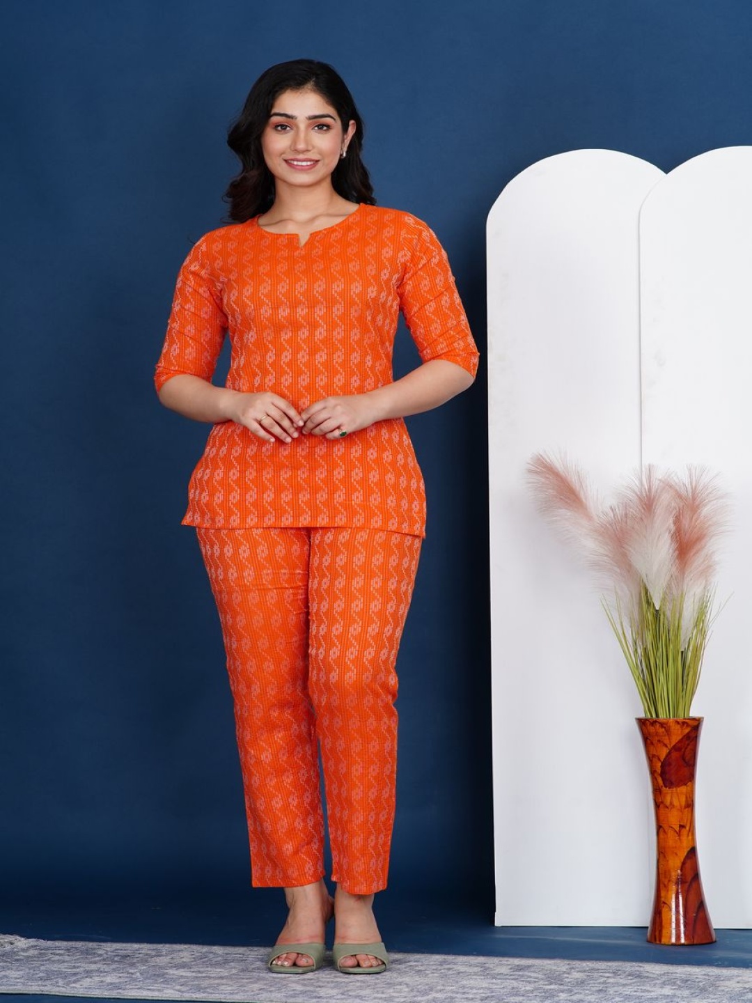 

AYUSH TEXTILES Women Printed Night suit, Orange