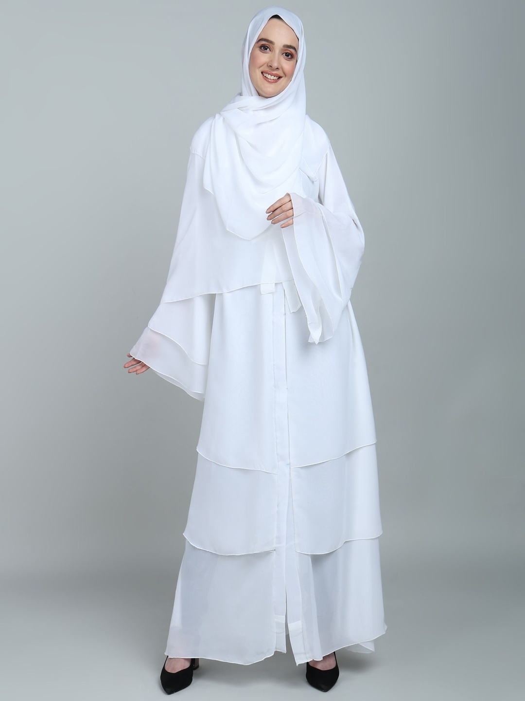 

BROKE BRAND Women Solid Triple Layer Abaya Burqa, White