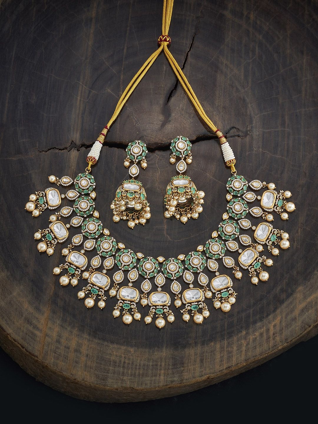 

Kushal's Fashion Jewellery Victorian-Plated Kundan Studded Necklace and Earrings, Gold