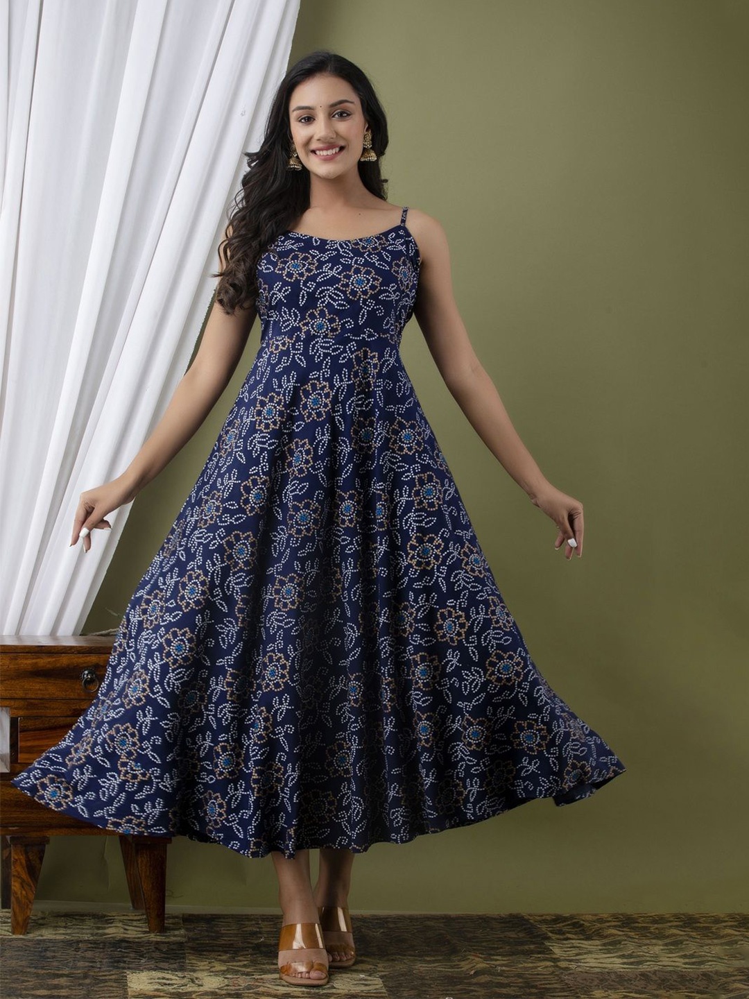 

Jollity Floral Print Fit & Flare Midi Dress, Navy blue