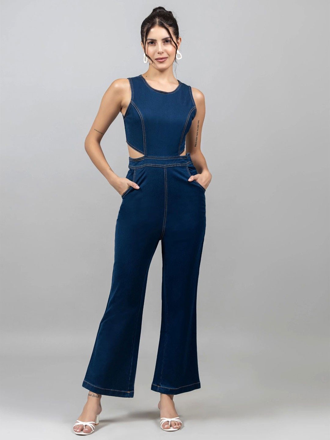 

Rhysley Women Sleeveless Denim Jumpsuits, Blue