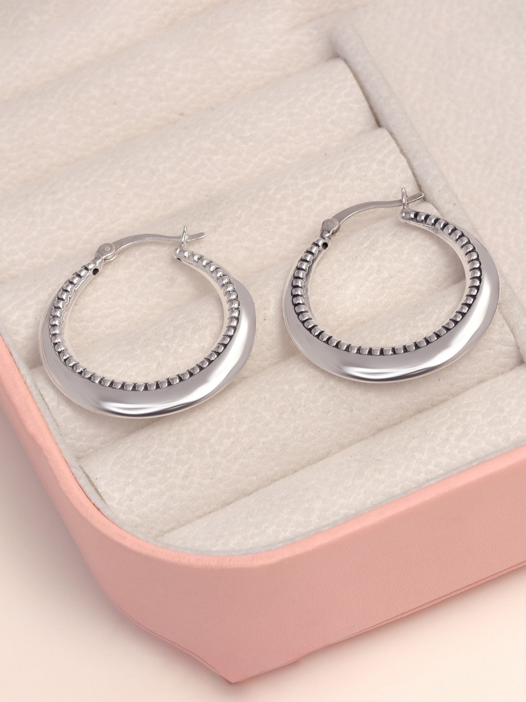 

LeCalla 925 Sterling Silver Rhodium-Plated Textured Round Circular Hoop Earrings