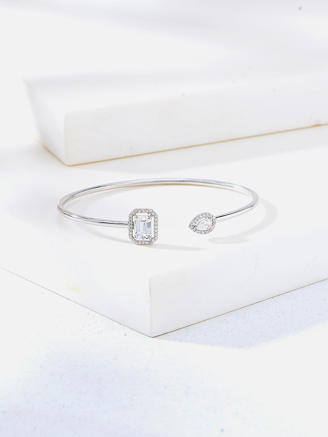 

Nipura 925 Sterling Silver Rhodium-Plated Cubic Zirconia Studded Cuff Bracelet