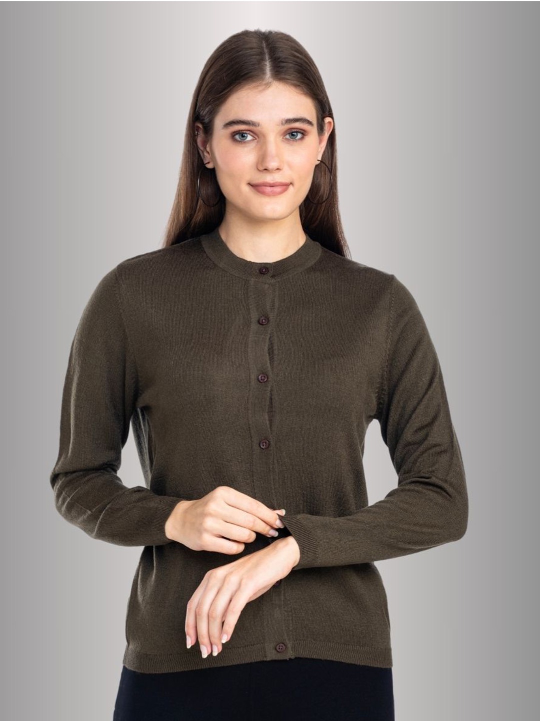 

Moda Elementi Women Woollen Cardigan Sweater, Olive