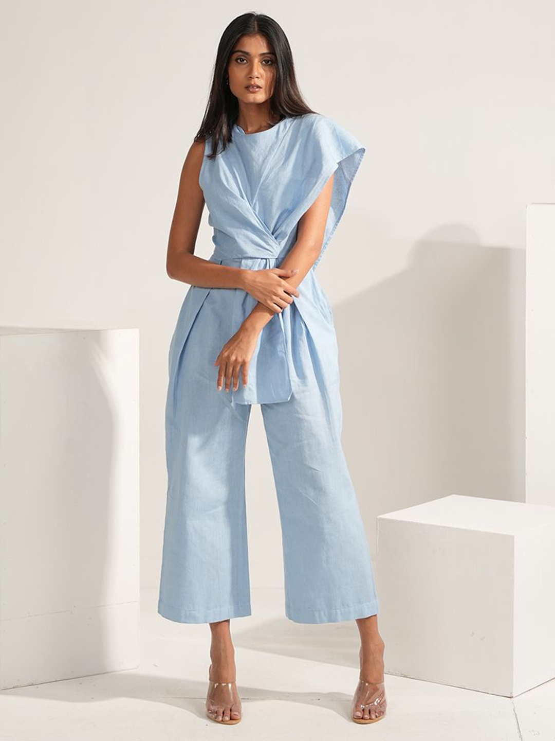 

Aamili Women Cotton Round Neck Basic Jumpsuit, Blue