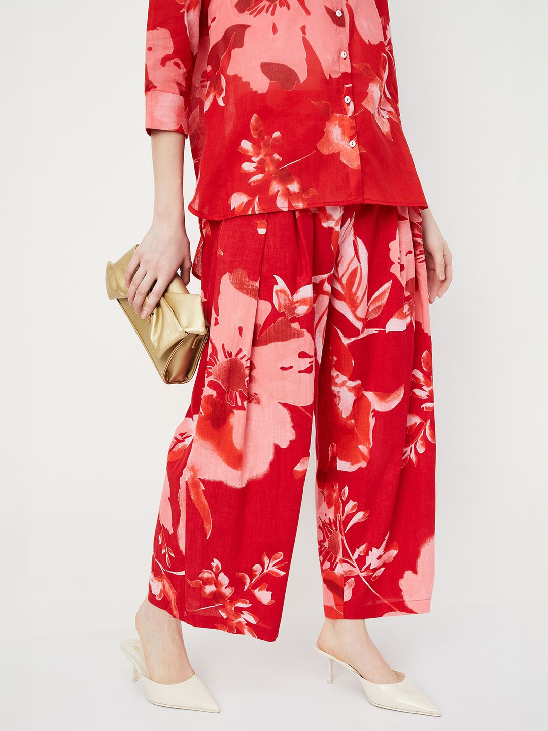 

max Women Floral Printed Cotton Palazzos, Red