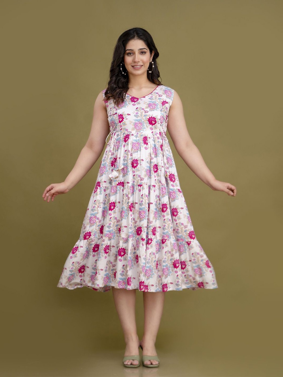 

Jollity Floral Print Fit & Flare Midi Dress, White