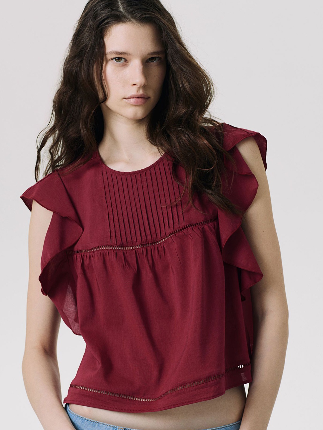 

H&M Flutter-Sleeved Blouse, Red