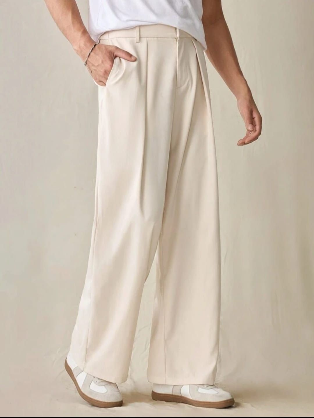 

Next One Men Smart Loose Fit Pleated Trouser, Beige