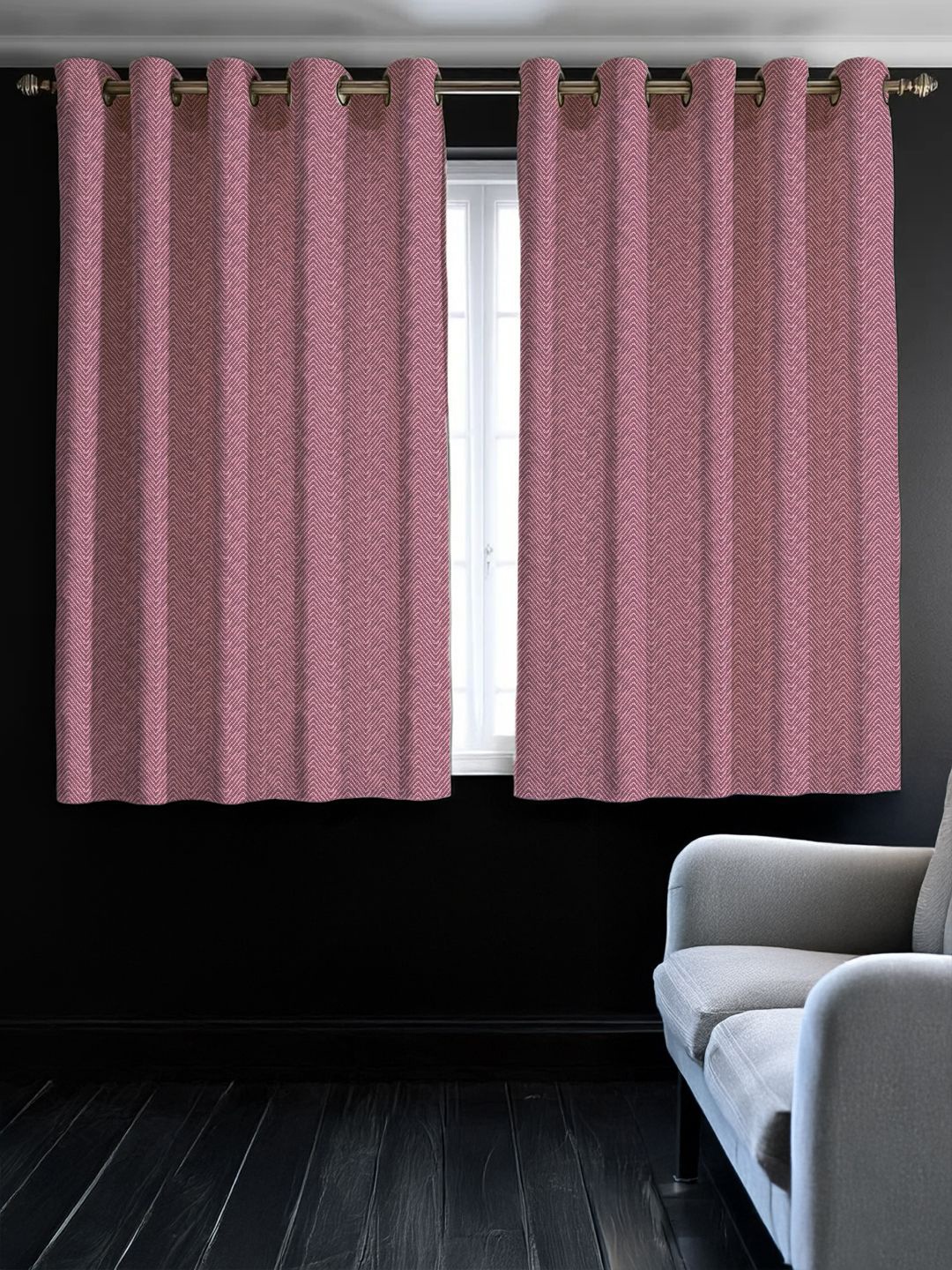

URBAN SPACE Pink & White 2 Pieces Self Design Black Out Window Curtains