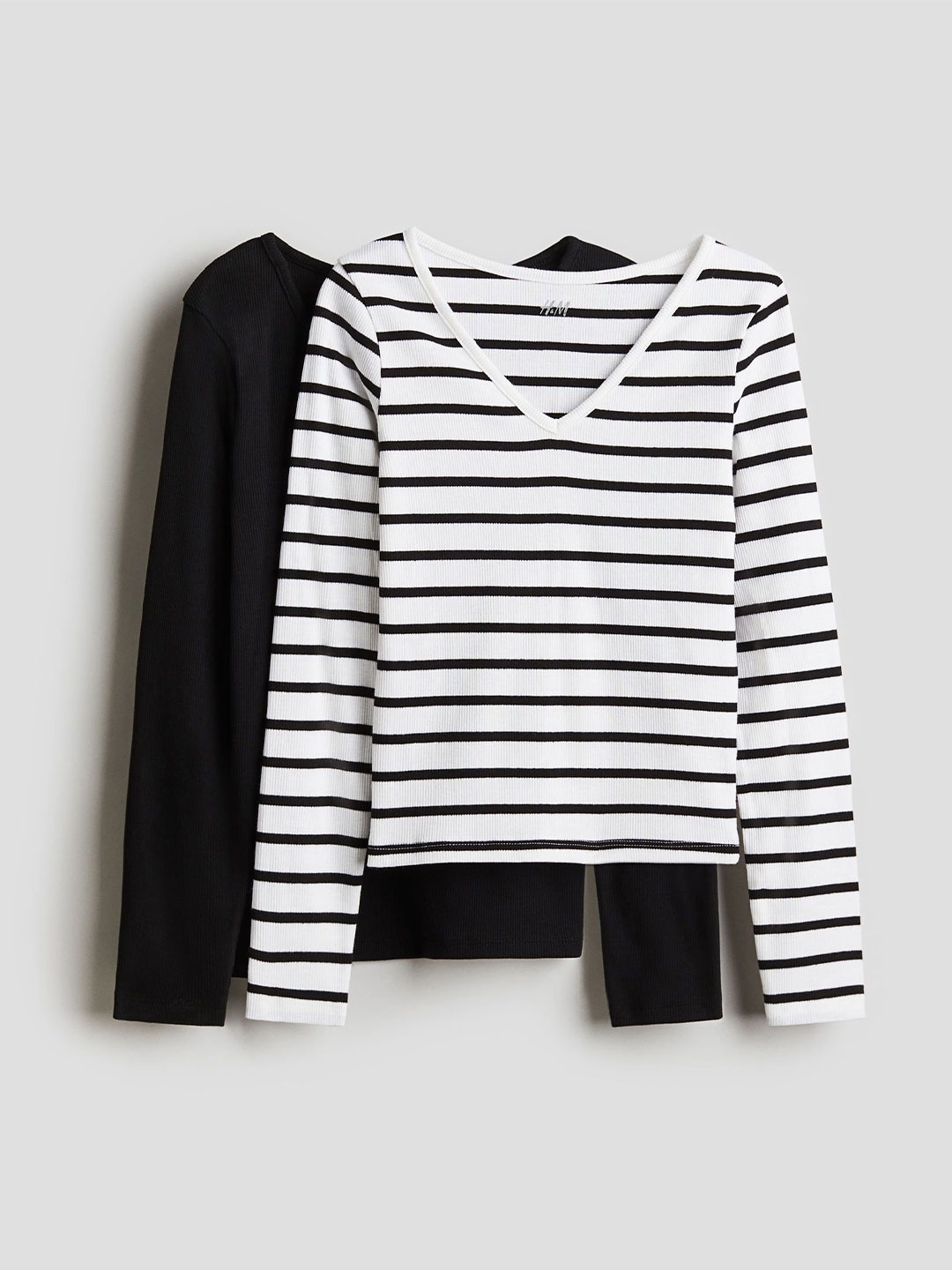 

H&M 2-Pack Long-Sleeved Ribbed Tops, Black