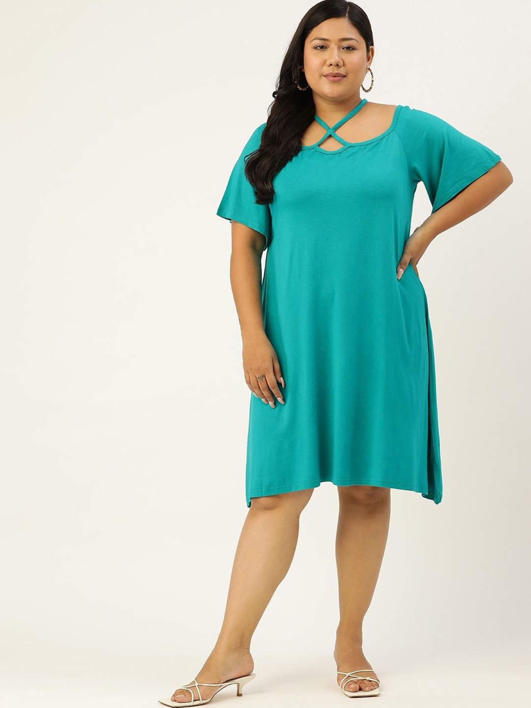 

theRebelinme Plus Size A-Line Above Knee Dress, Turquoise blue