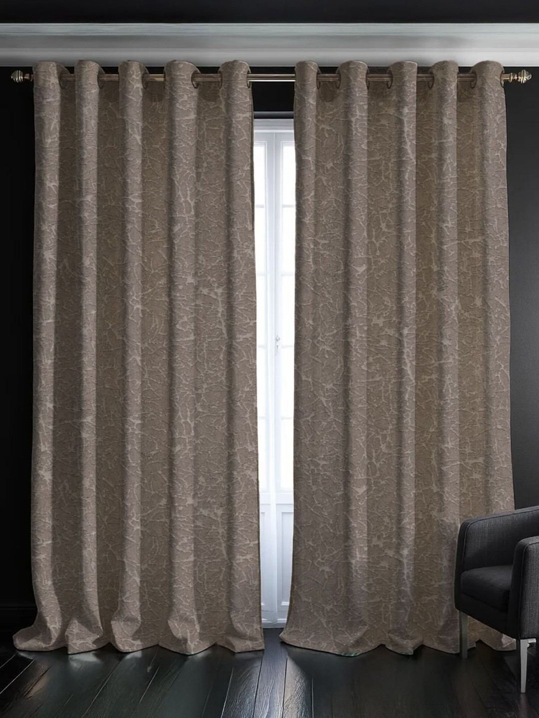 

URBAN SPACE Brown Pack of 2 Self Design Earth Crust Soft Black Out Long Door Curtains