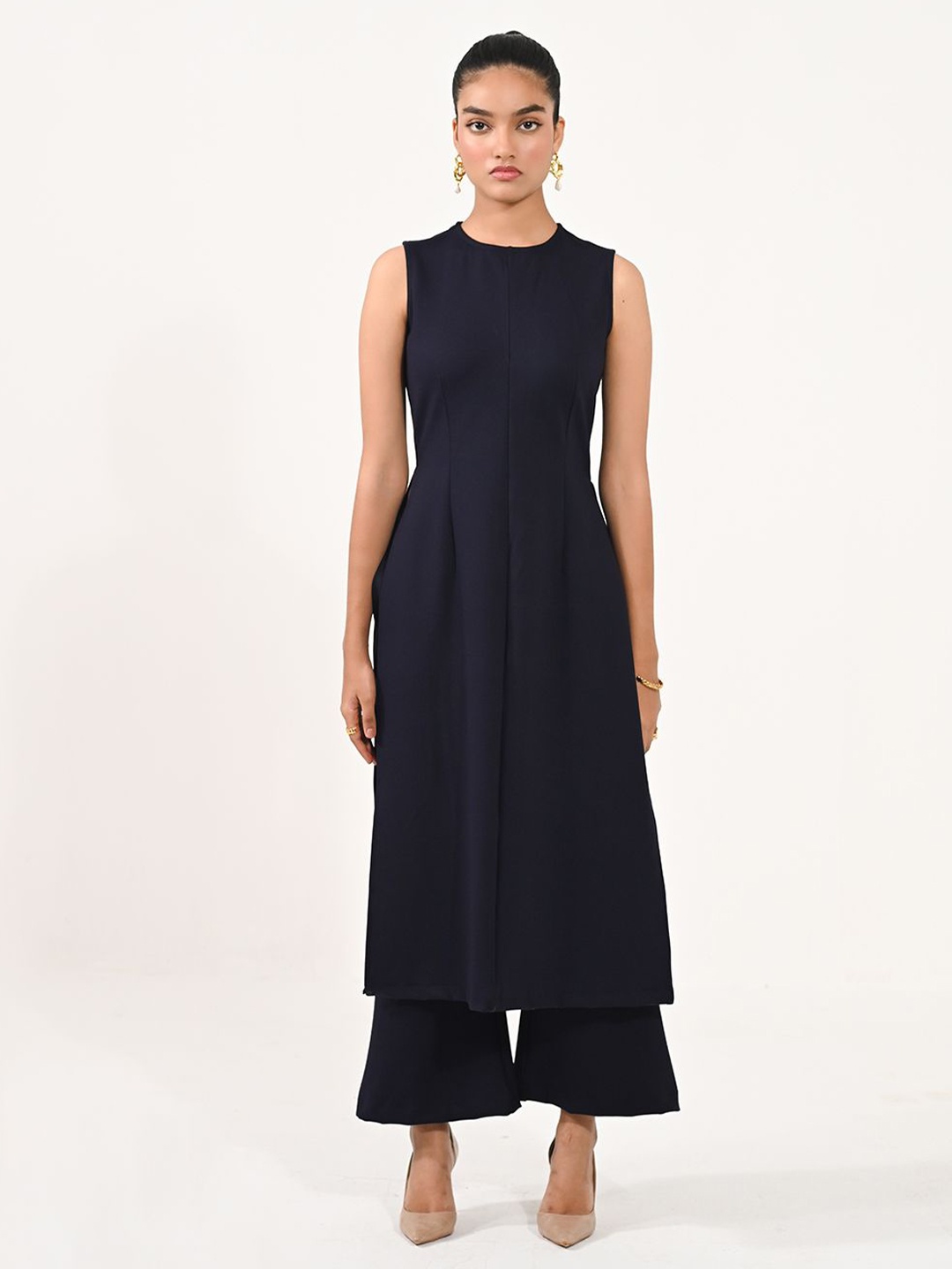 

Aamili Split Side Maxi Longline Top, Navy blue