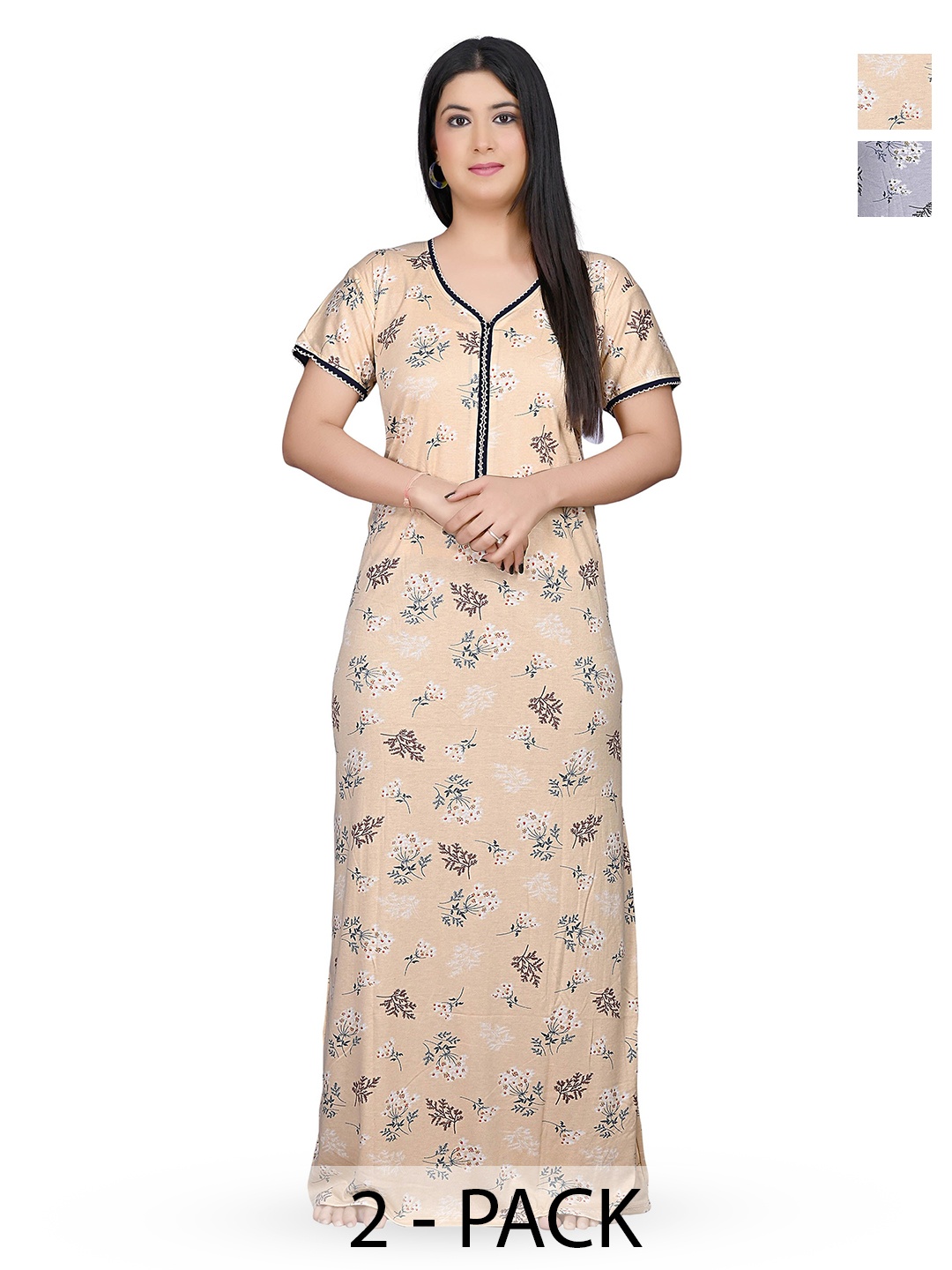 

G4Girl Printed Maxi Nightdress pack of 2, Beige