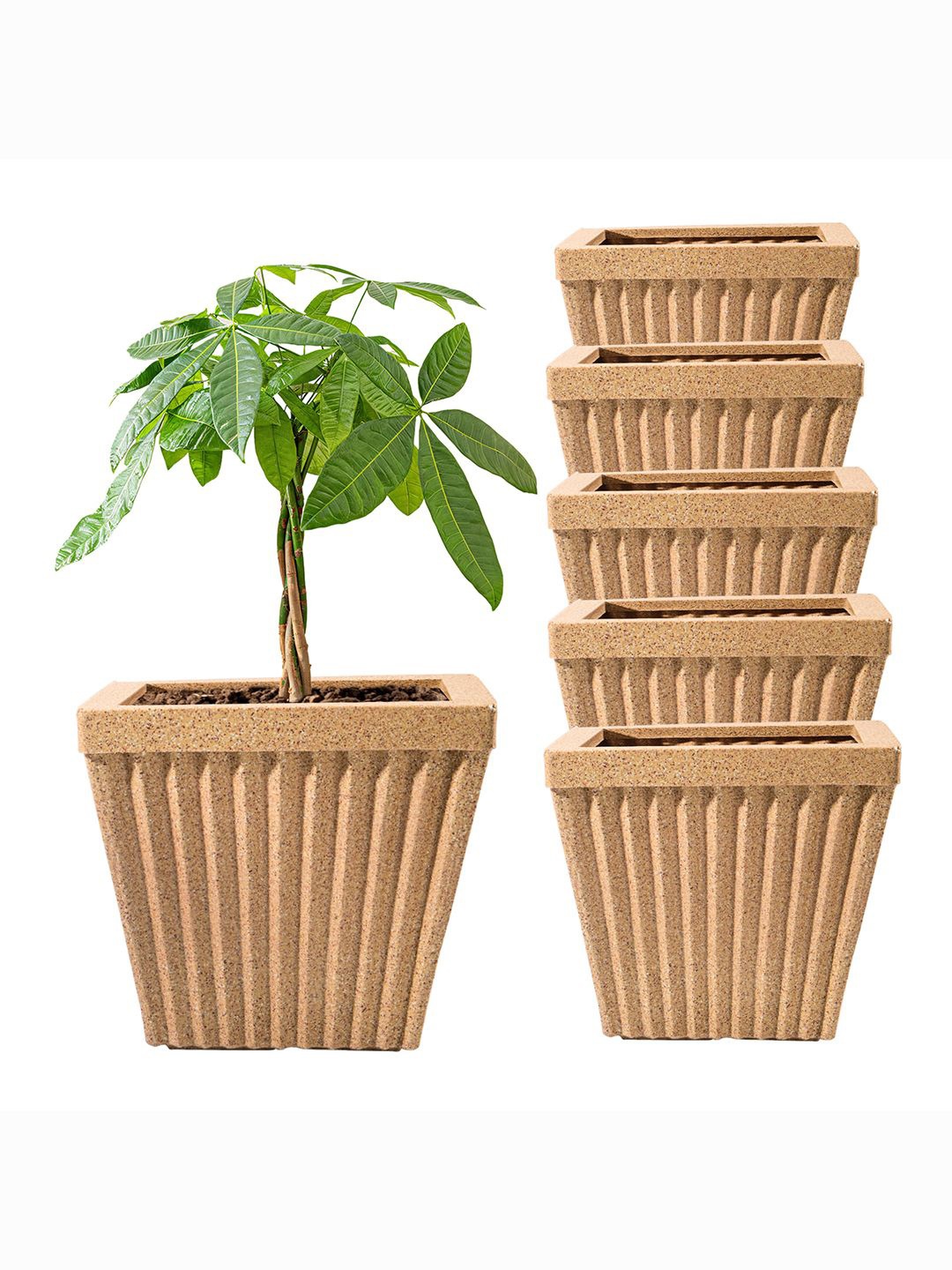 

Kuber Industries Brown 6 Pieces Textured Roto Mould Pihu Splash Flower Planters