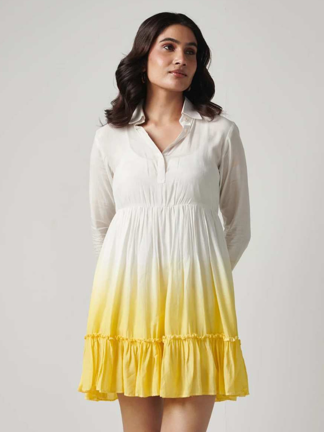 

Seoraa Women Tie and Dye Dyed Fit & Flare Dress, Yellow