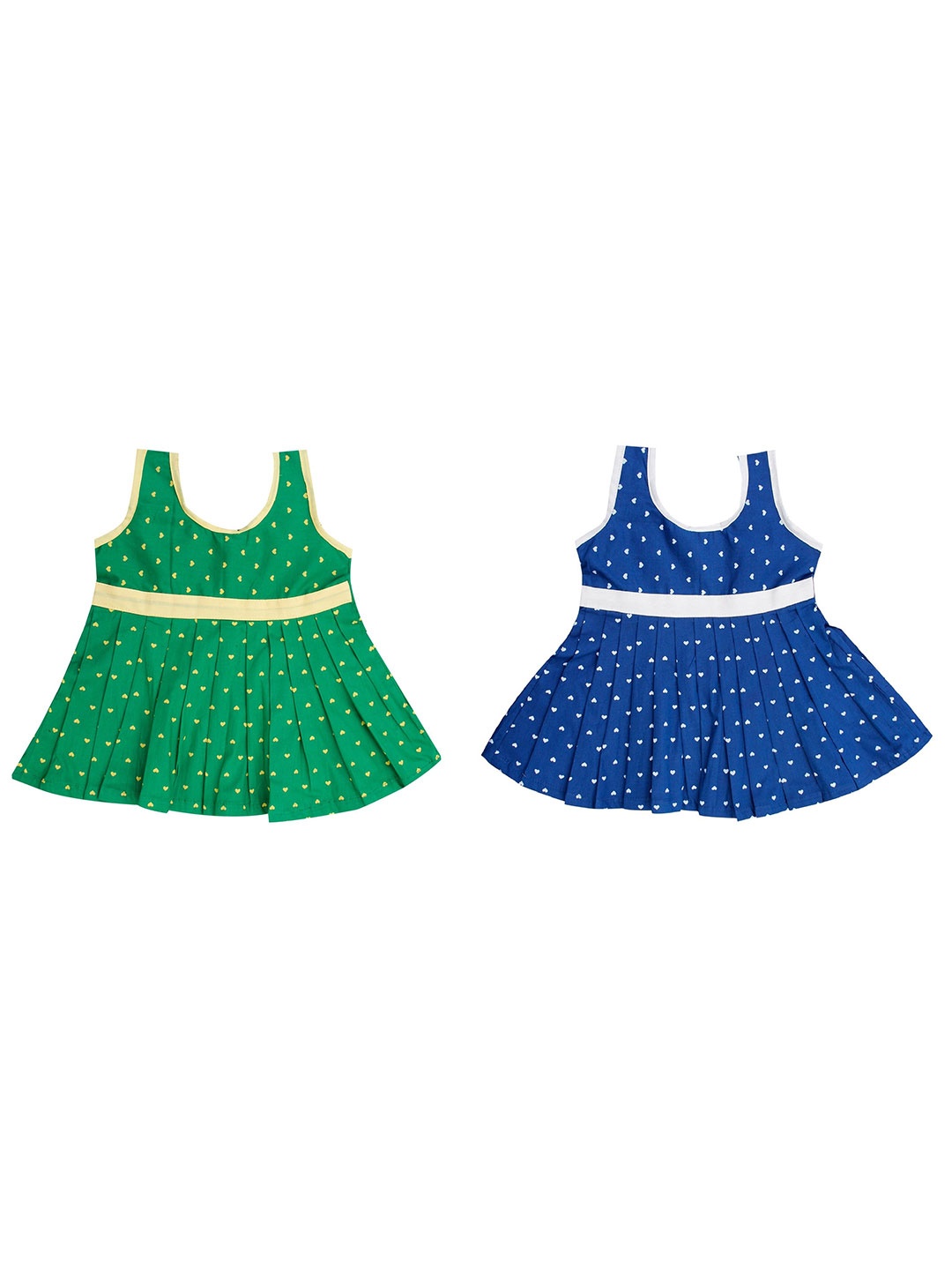 

The Creators Girls Pack Of 2 Cotton Scoop Neck Sleeveless Printed A-Line Dress, Green