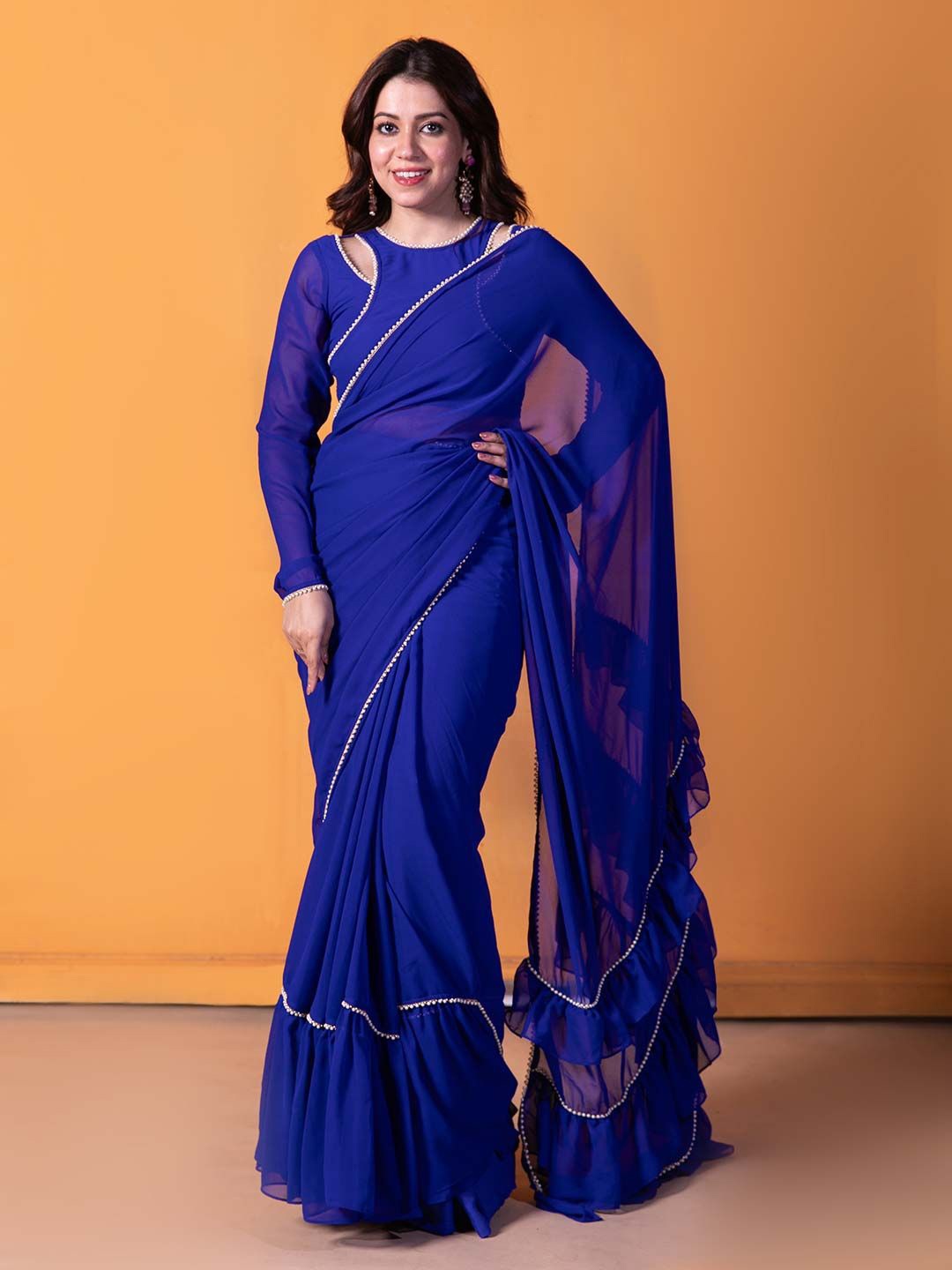 

NUD Embellished Ruffles Saree, Blue