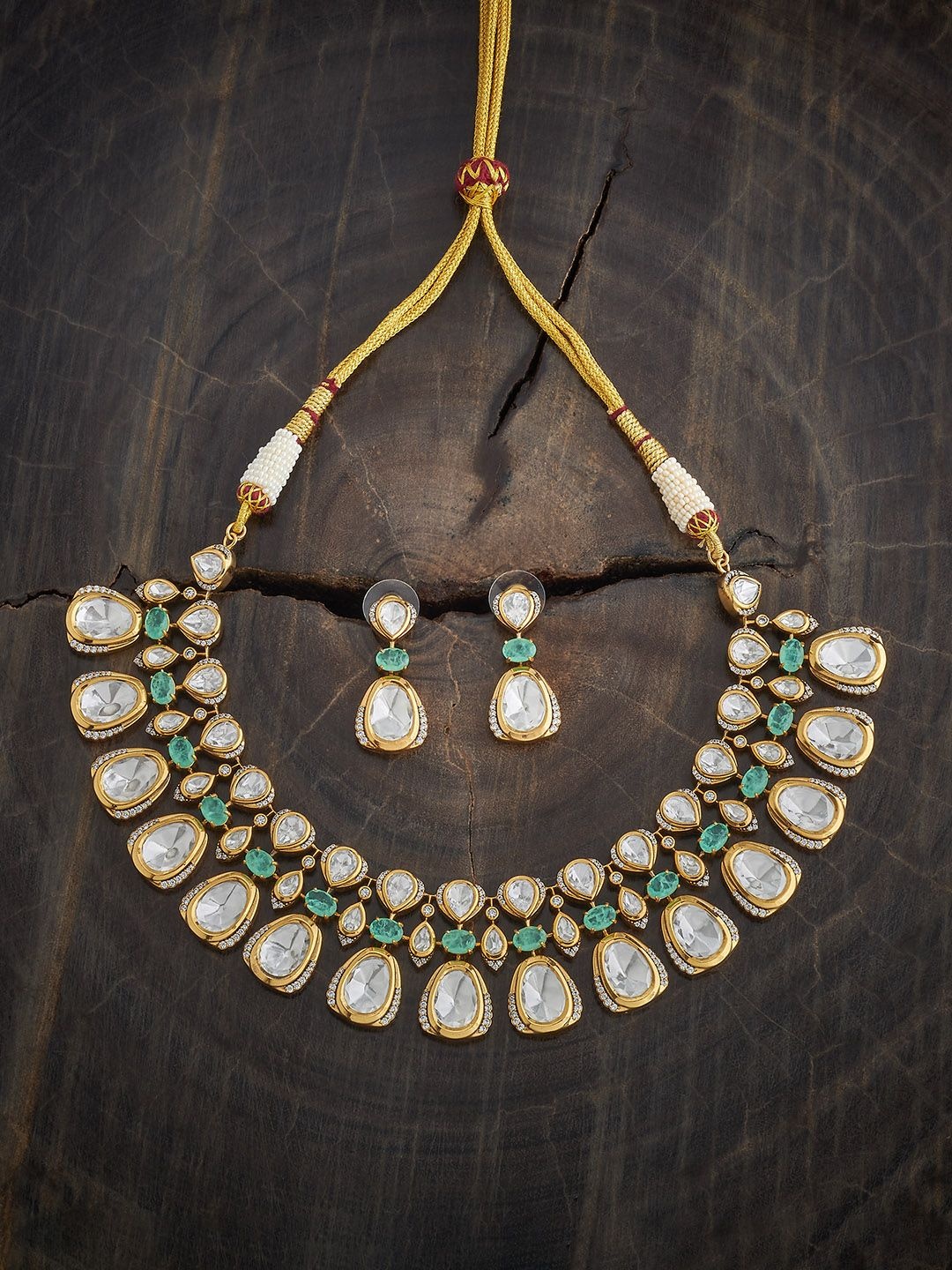 

Kushal's Fashion Jewellery Victorian-Plated Kundan Studded Necklace and Earrings, Gold