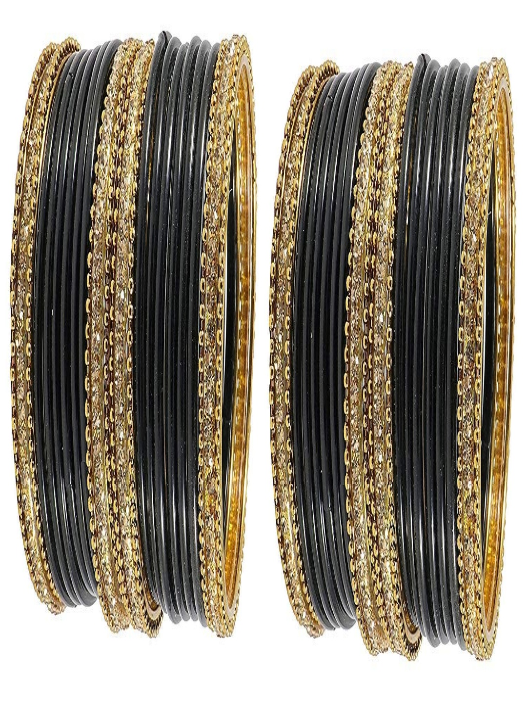

ZULKA Set Of 48 Zircon Gemstone Stone-Studded Bangles, Black