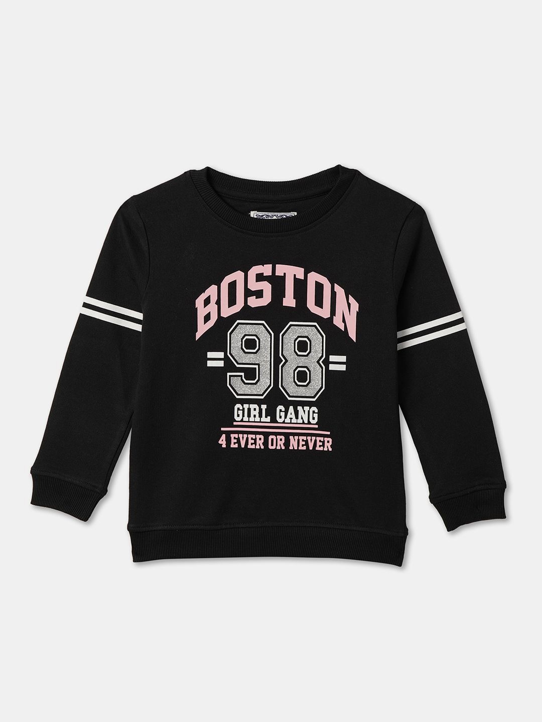 

R&B Girls Printed Pullover Cotton Sweatshirt, Black