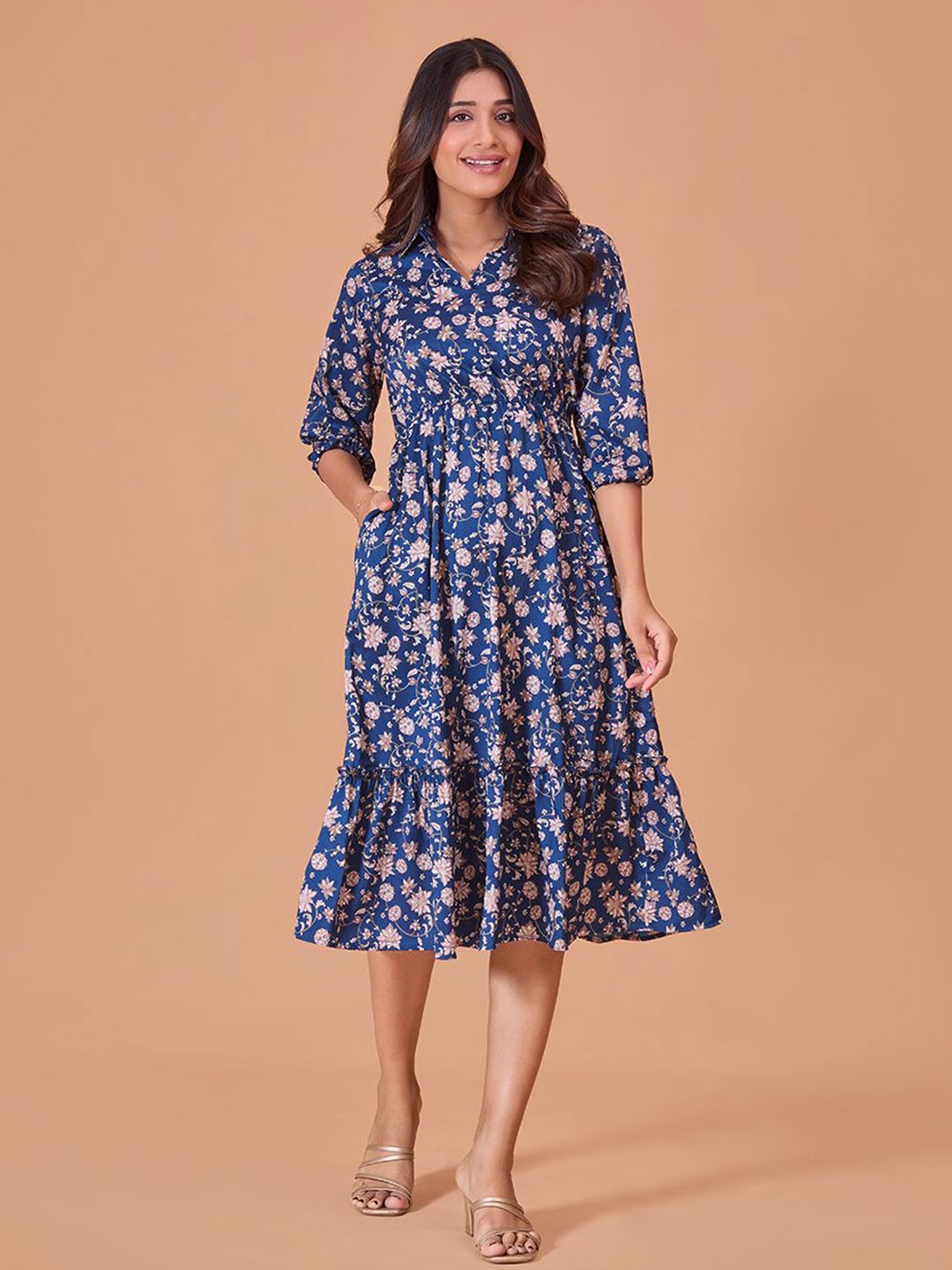 

Fashfun Floral Printed Fit & Flare Midi Dress, Blue