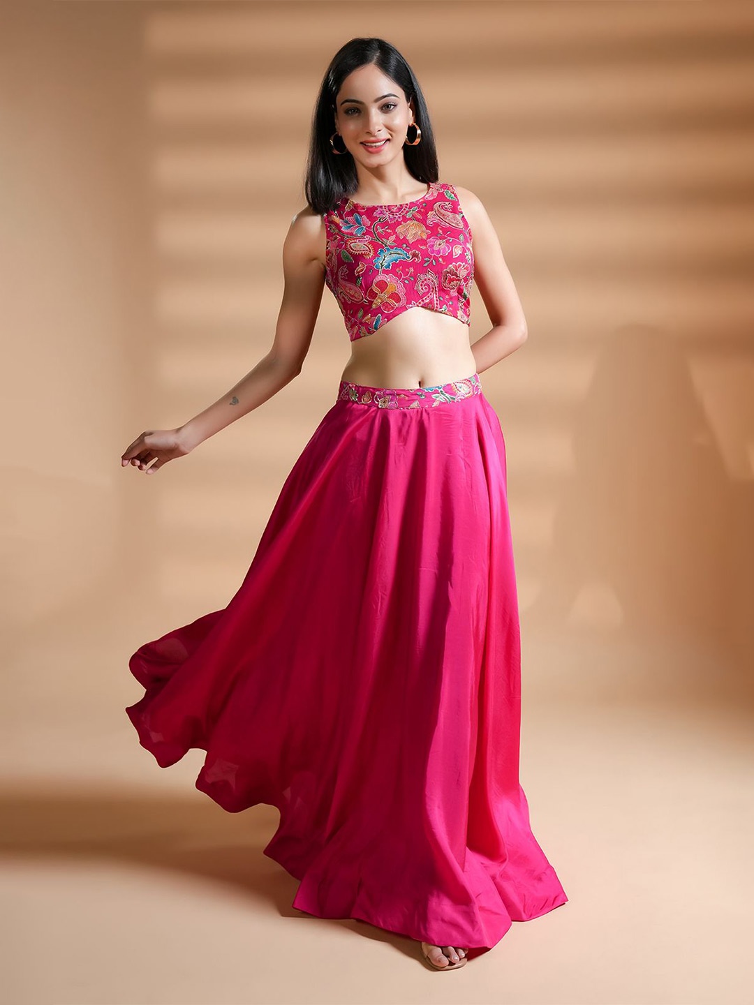 

Handme Embroidered Thread Work Ready to Wear Lehenga & Choli, Pink