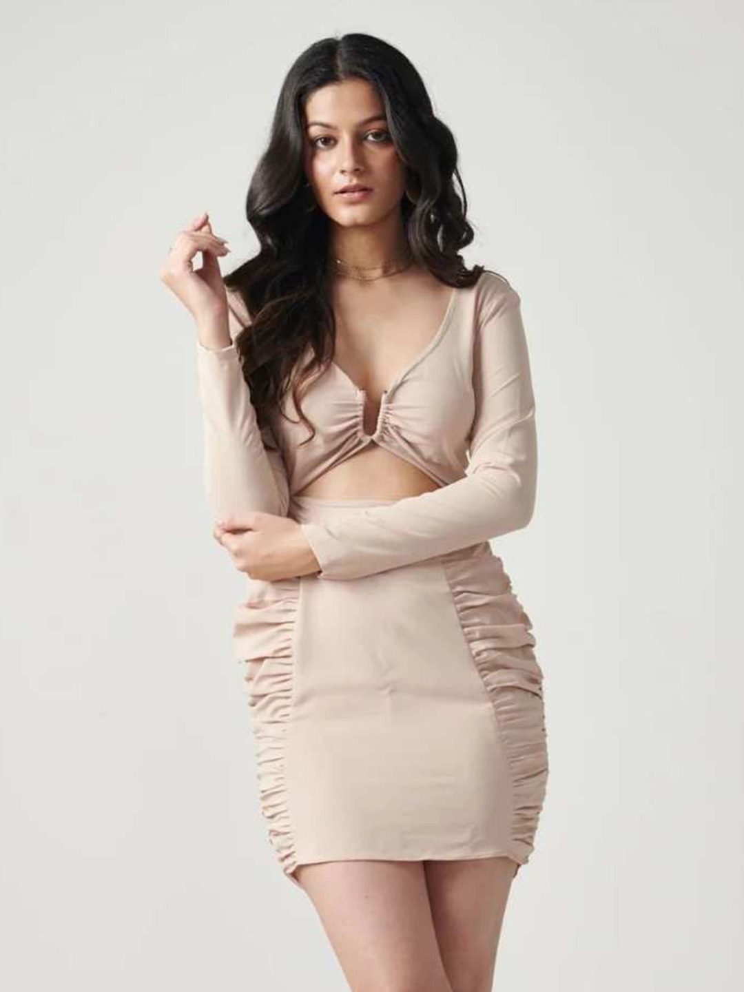 

Seoraa Women Mini Cut-Outs Bodycon Dress, Cream