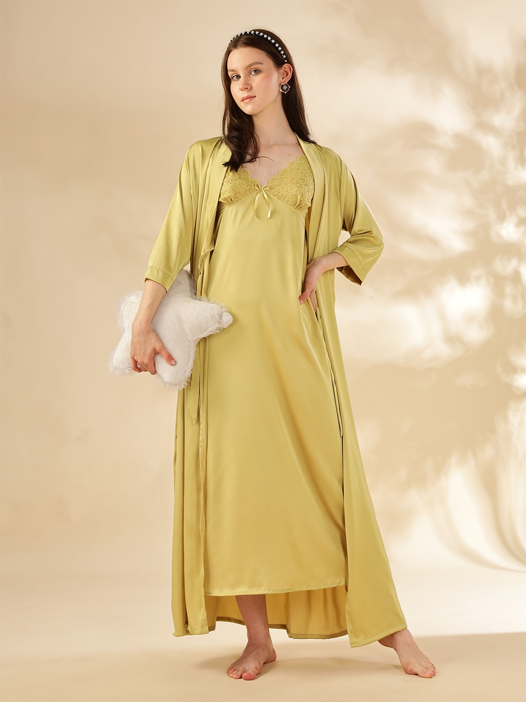 

9shines Label Women Shoulder Straps Maxi Nightdress, Yellow