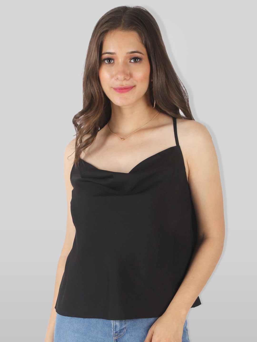 

PRETTY LOVING THING Cowl Neck Crop Top, Black