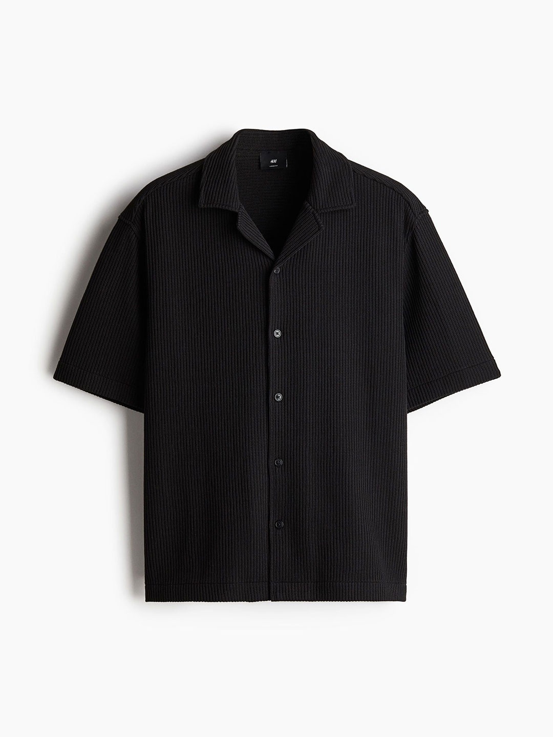 

H&M Loose Fit Ribbed Resort Shirt, Black