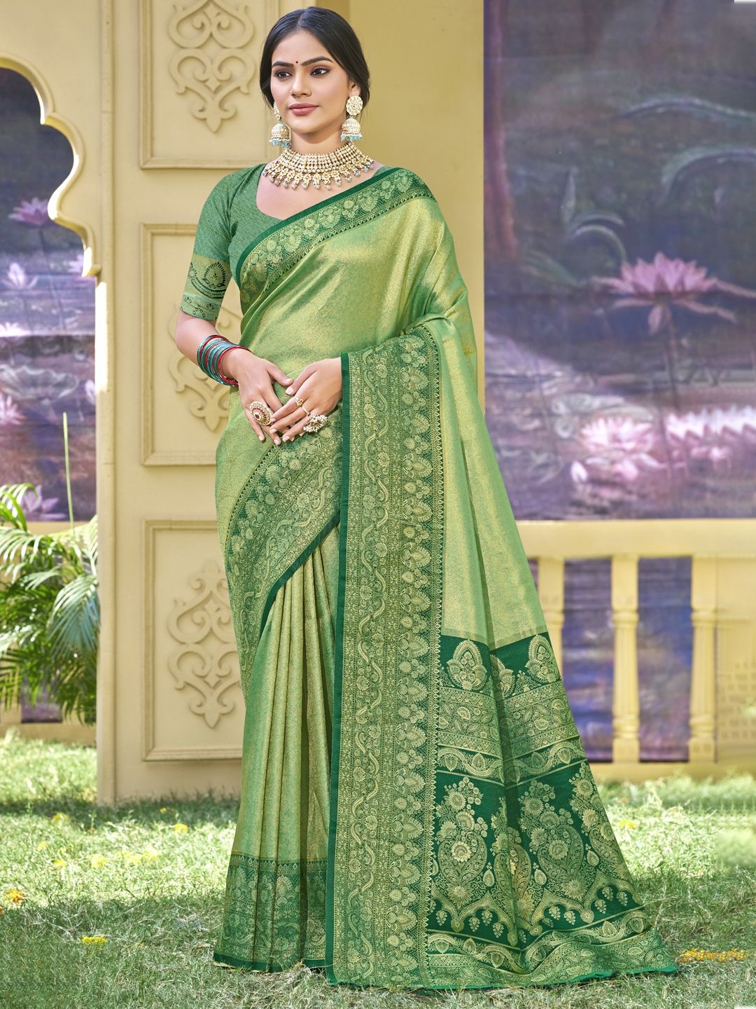 

SANGAM PRINTS Zari Banarasi Saree, Green