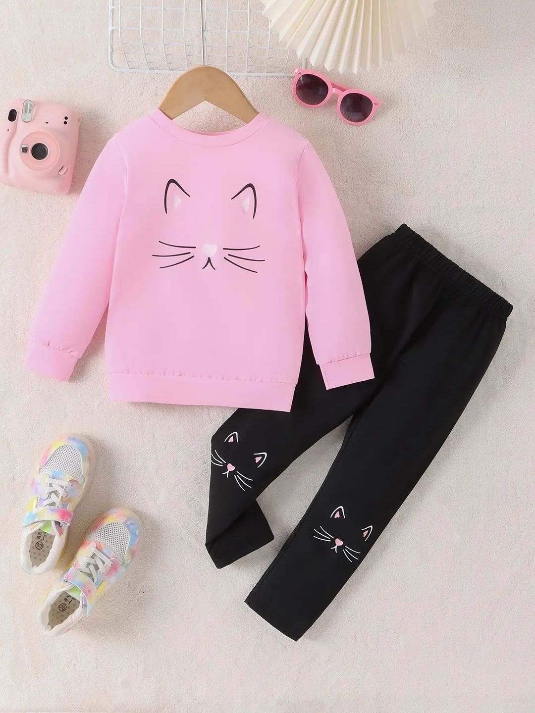 

YK Girls Printed Sweatshirt with Trousers, Pink
