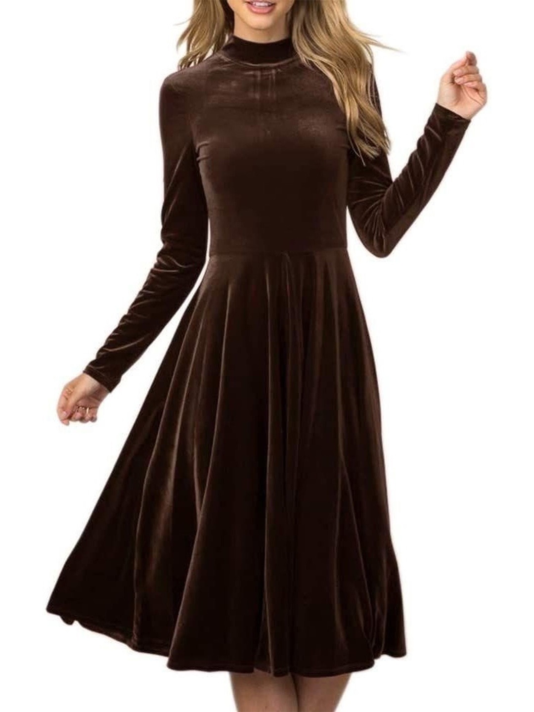 

WESTCHIC Velvet Fit & Flare Maxi Dress, Brown