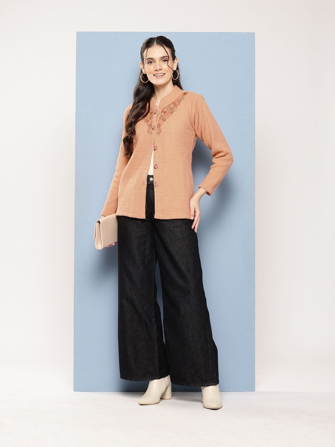 

BAESD Women Floral Woollen with Embroidered Detail, Rust
