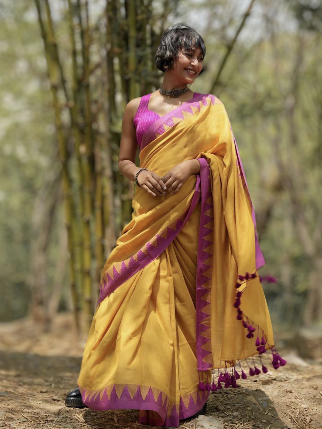 

Ruuprekha Pure Cotton Fusion Khadi Saree, Yellow