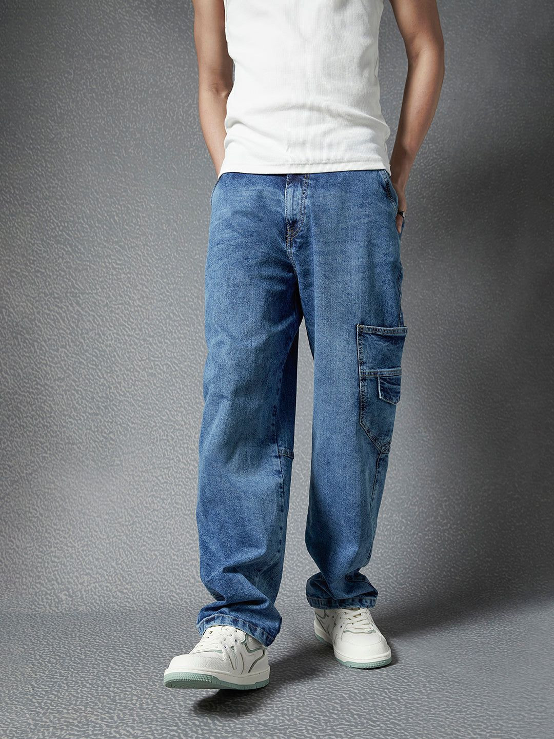 

VOLTEDGE Men Premium Cotton Indigo Loose Fit Pocket Denim Cargo, Blue