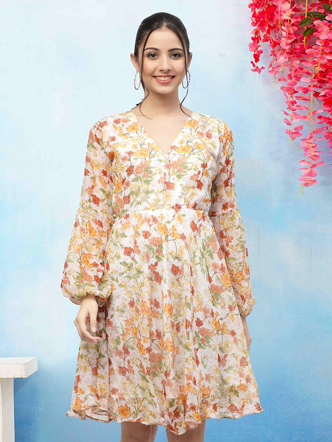 

MISS AYSE Floral Print Applique Fit & Flare Dress, Multi