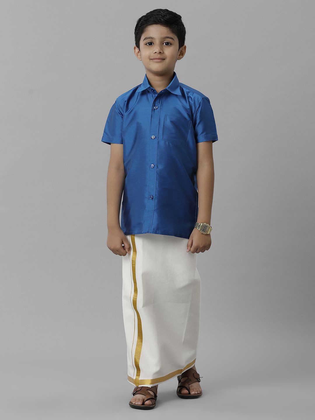 

Ramraj Boys Short Sleeves Shirt With Veshti, Blue
