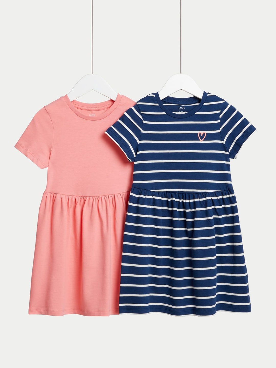

Marks & Spencer Girls Pack of 2 Striped Cotton Fit & Flare Dress, Black